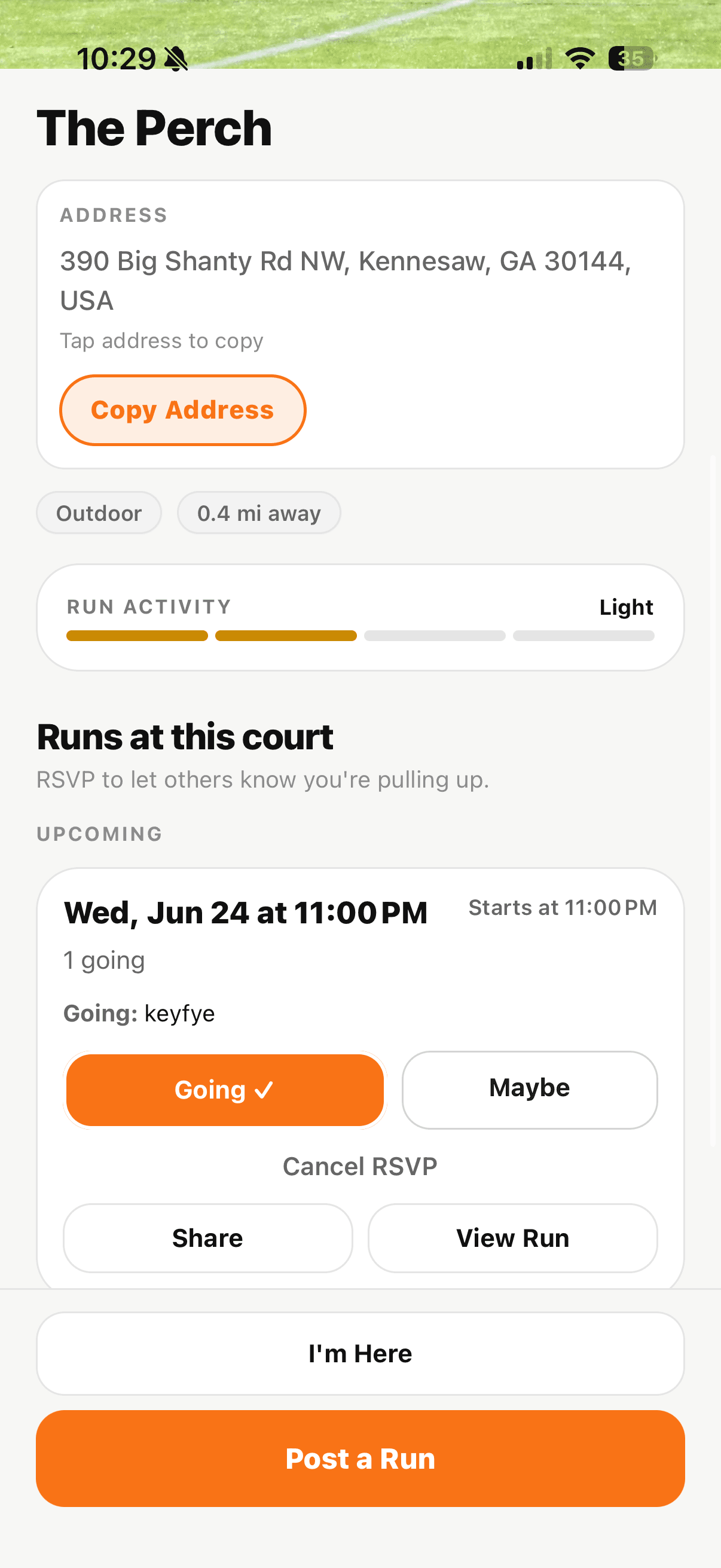 NextUp user profile and court activity view